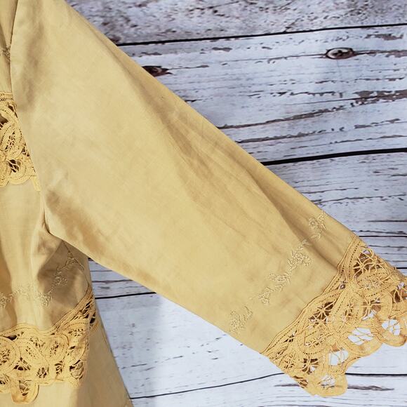 Lino U.S.A. Yellow 100%Linen Embroidered Lace Detail Top Size Small - Picture 5 of 12